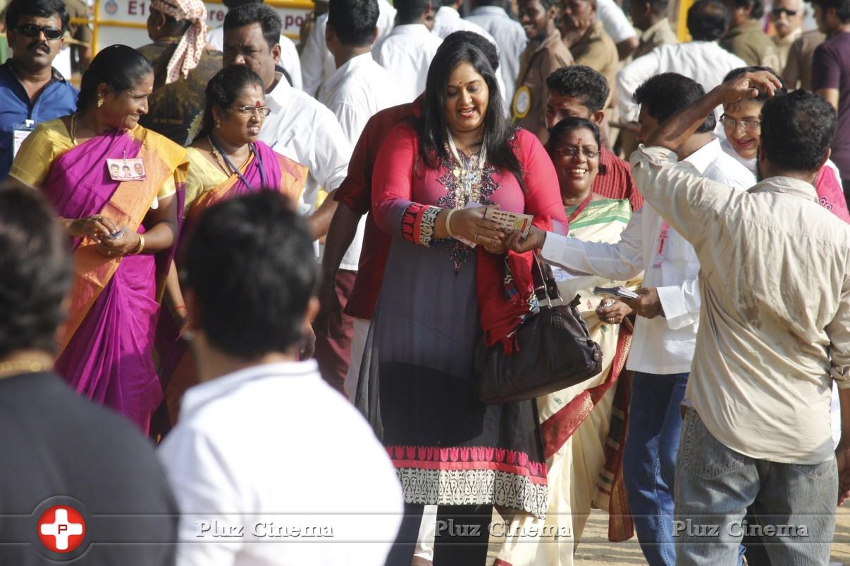 Radha - Sathyaraj and Kushboo Votes for Nadigar Sangam Elections 2015 Photos | Picture 1140420